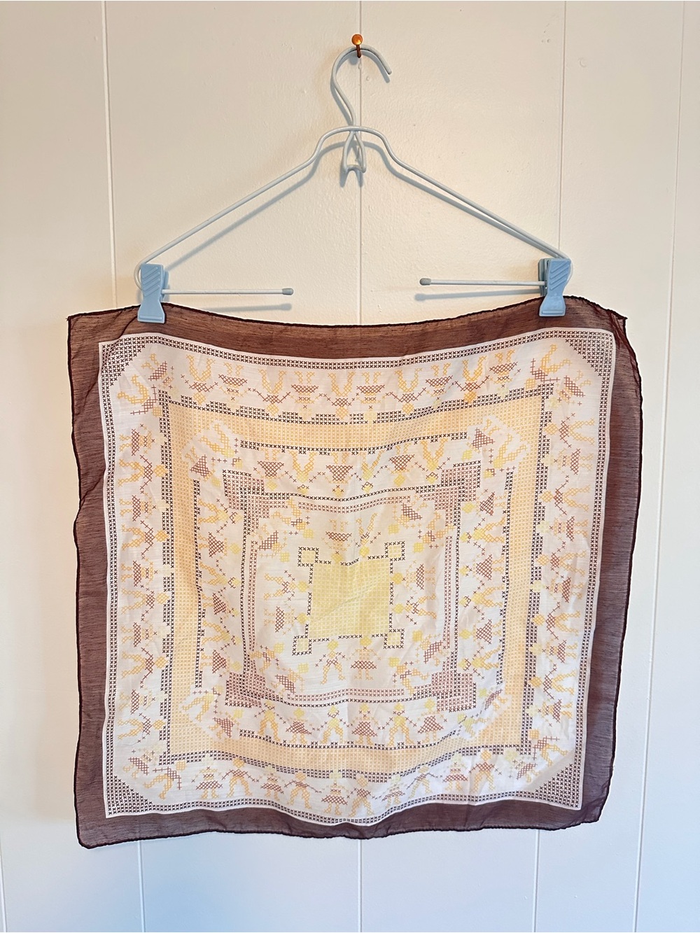 Vintage Sheer Scarf in Brown, Cream & Yellow